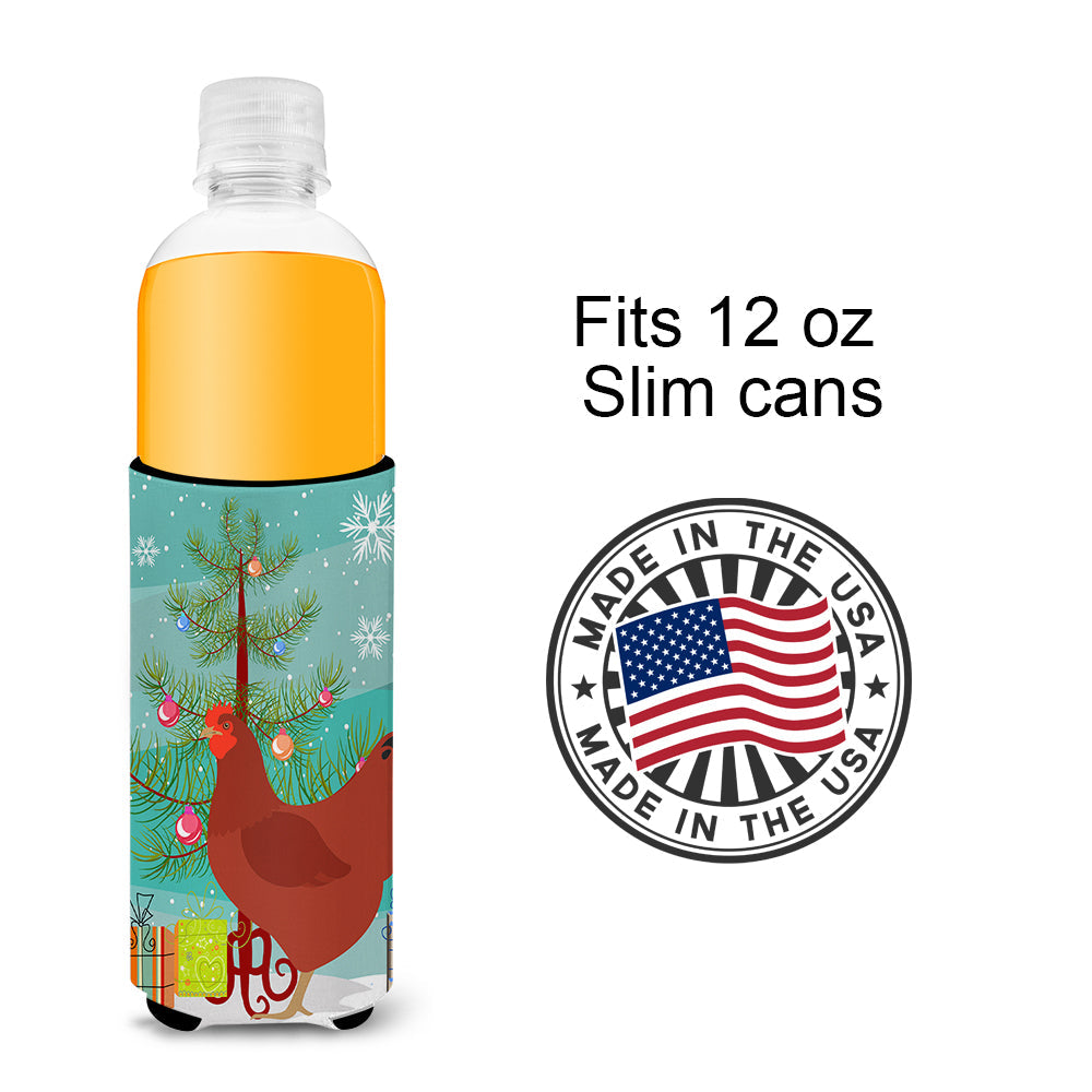 New Hampshire Red Chicken Christmas Slim Can Hugger , Insulated Foam Hugger for 12 oz Slim Cans, Beer Bottles & Water Bottles, Printed in USA