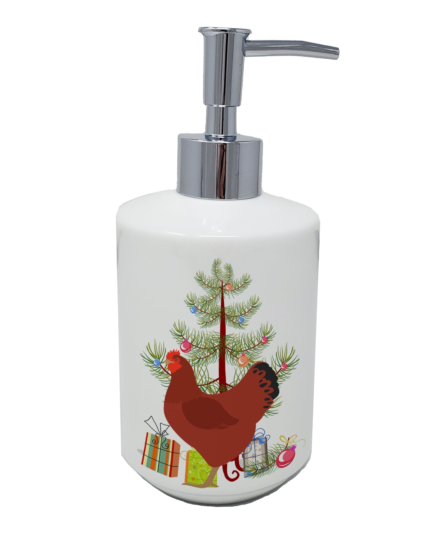 New Hampshire Red Chicken Christmas Ceramic Soap Dispenser , Empty Refillable Hand Soap Pump Bottle for Bathroom Kitchen