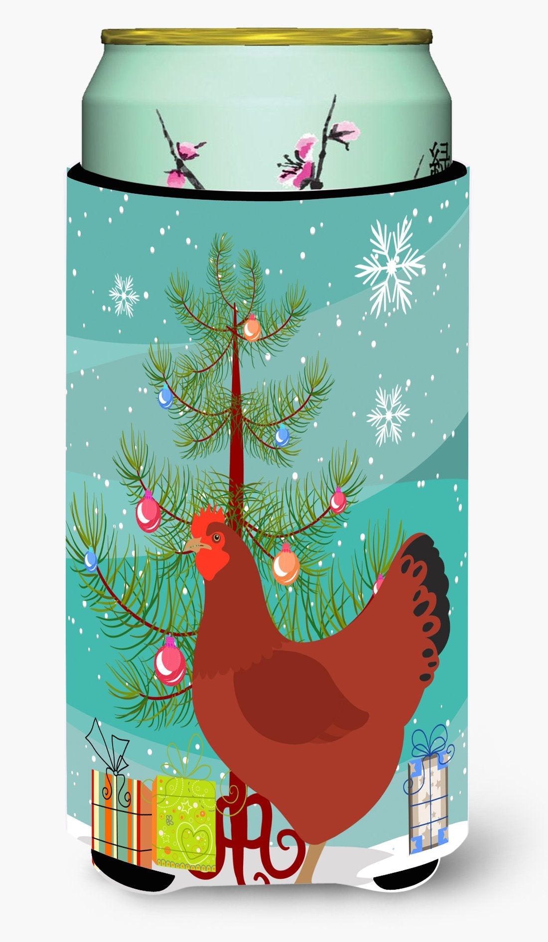 New Hampshire Red Chicken Christmas Tall Boy Hugger Can Cooler Sleeve Machine Washable Drink Collapsible Insulator Beverage Insulated Holder
