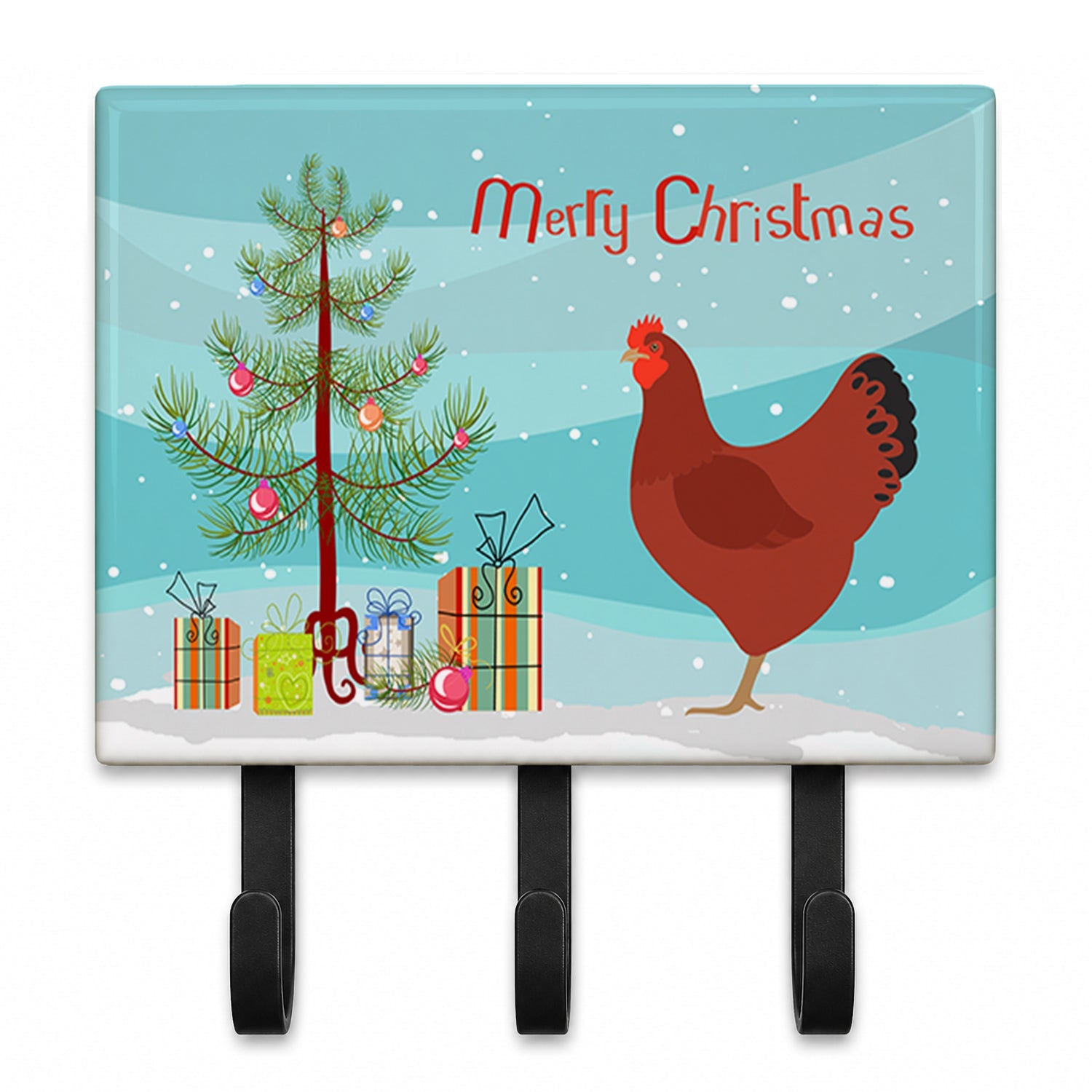 New Hampshire Red Chicken Christmas Leash or Key Holder Wall Hooks, Coat Rack Wall Mount, for Hanging Keys, Towels, Aprons, Leashes