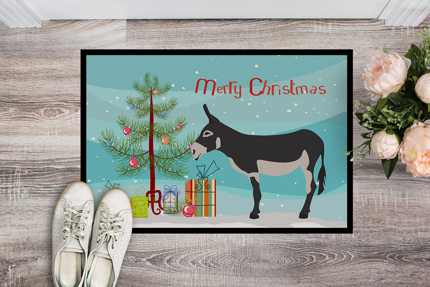 American Mammoth Jack Donkey Christmas Doormat Indoor Outdoor 24H X 36W Front Door Mat Rugs for Entryway, Non Slip Washable Low Pile,