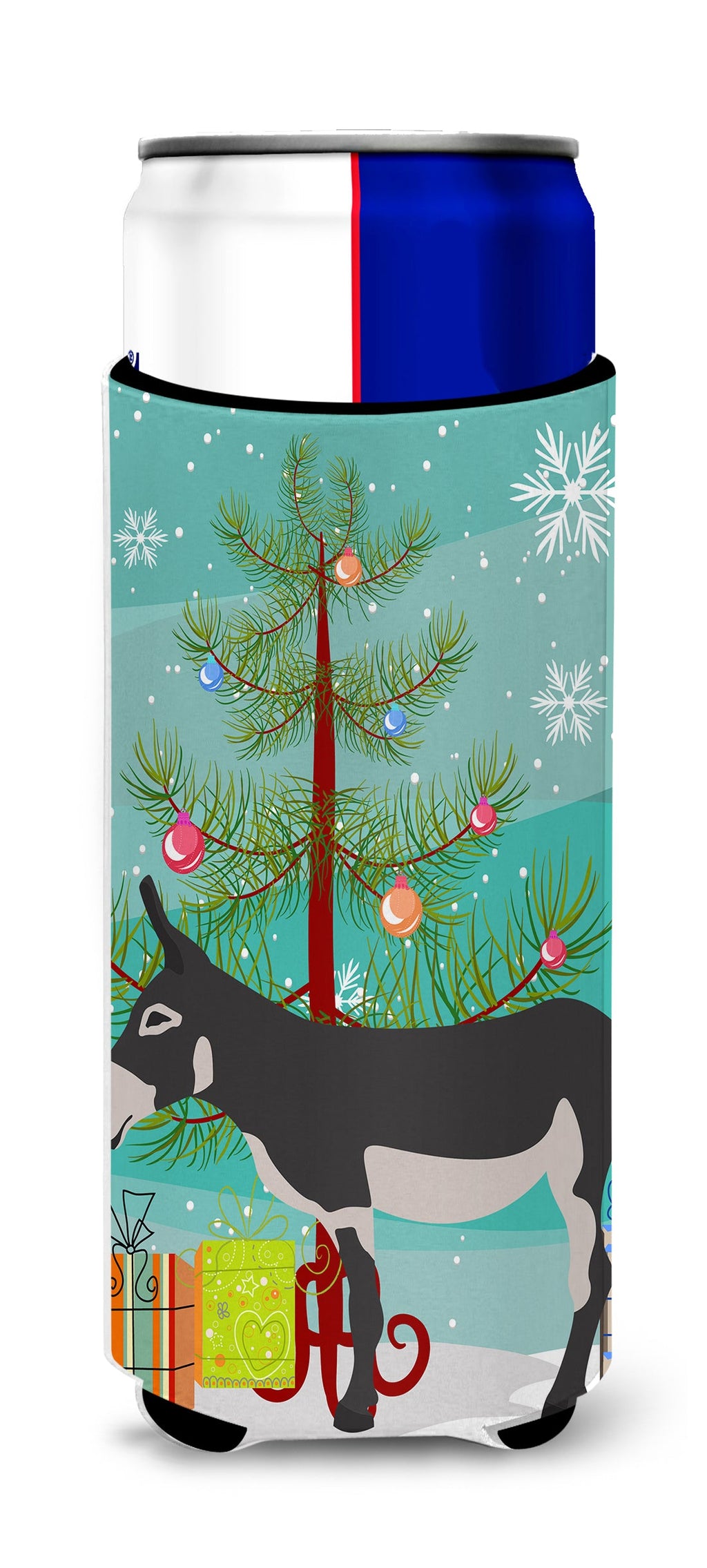 American Mammoth Jack Donkey Christmas Slim Can Hugger , Insulated Foam Hugger for 12 oz Slim Cans, Beer Bottles & Water Bottles, Printed in USA