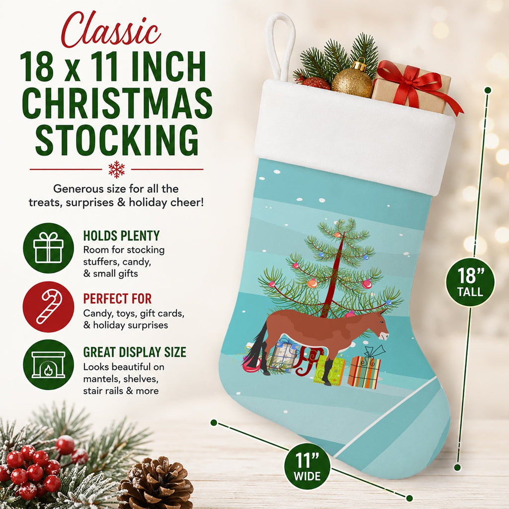 Mule Christmas Holiday Stocking Double-Sided Print, Polyester Suede,11x18, Made in USA