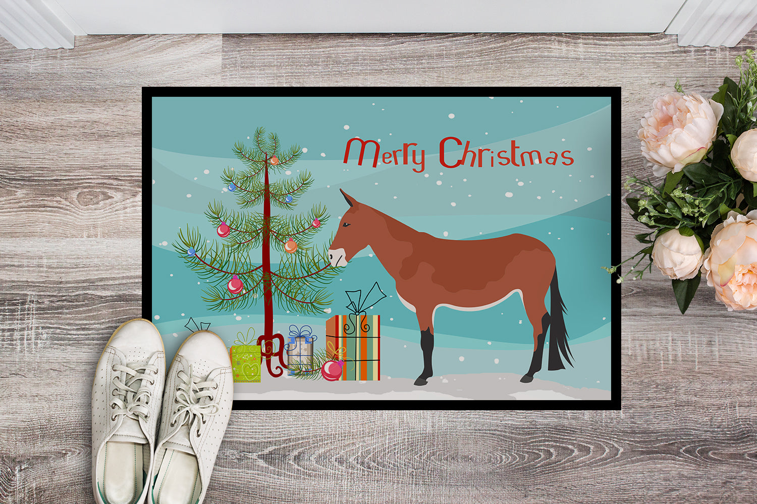Mule Christmas Doormat Indoor Outdoor 18H X 27W Front Door Mat Rugs for Entryway, Non Slip Washable