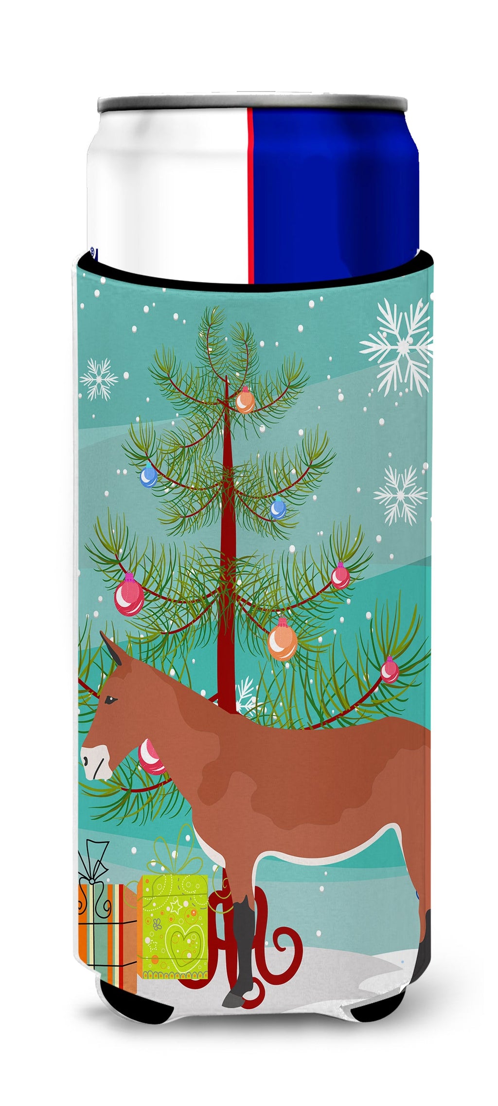 Mule Christmas Slim Can Hugger , Insulated Foam Hugger for 12 oz Slim Cans, Beer Bottles & Water Bottles, Printed in USA