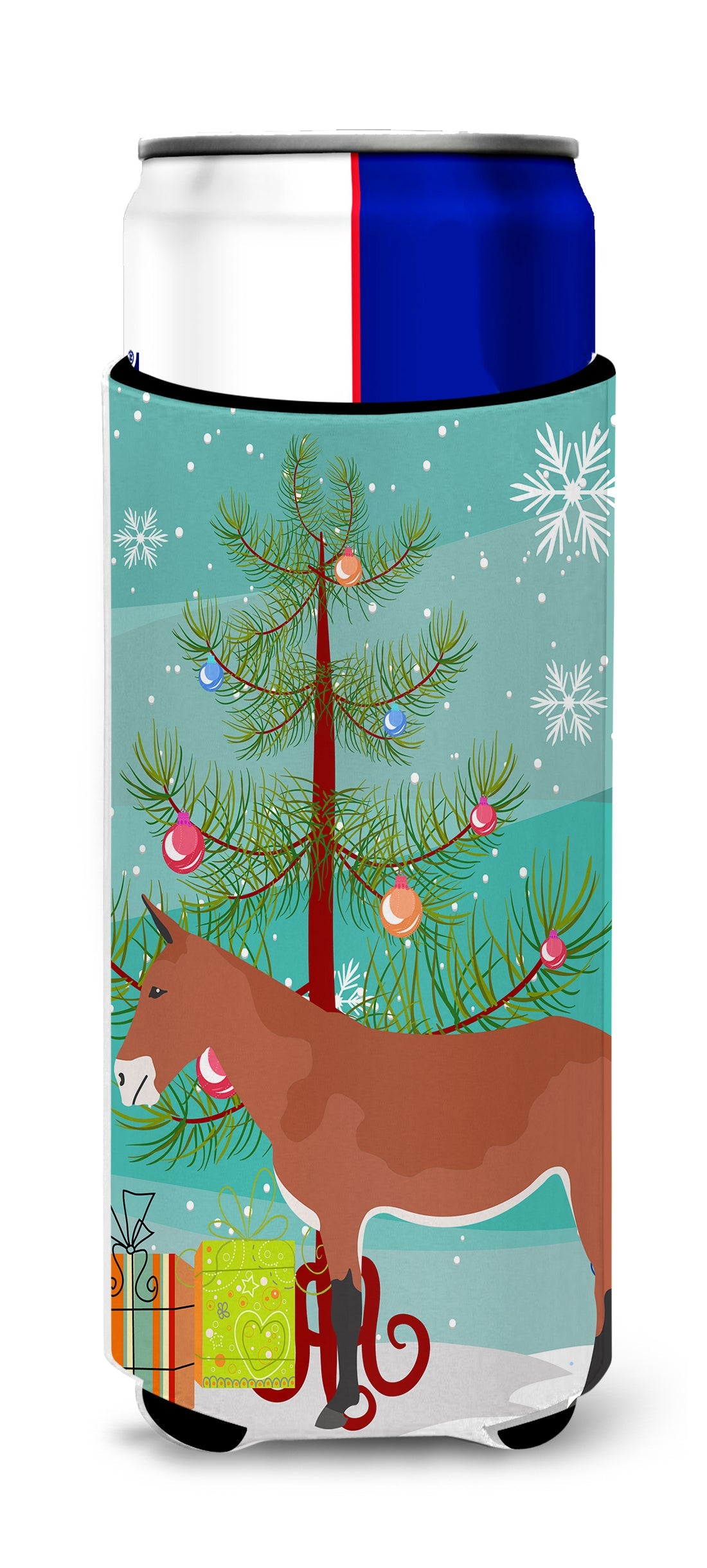 Mule Christmas Slim Can Hugger , Insulated Foam Hugger for 12 oz Slim Cans, Beer Bottles & Water Bottles, Printed in USA