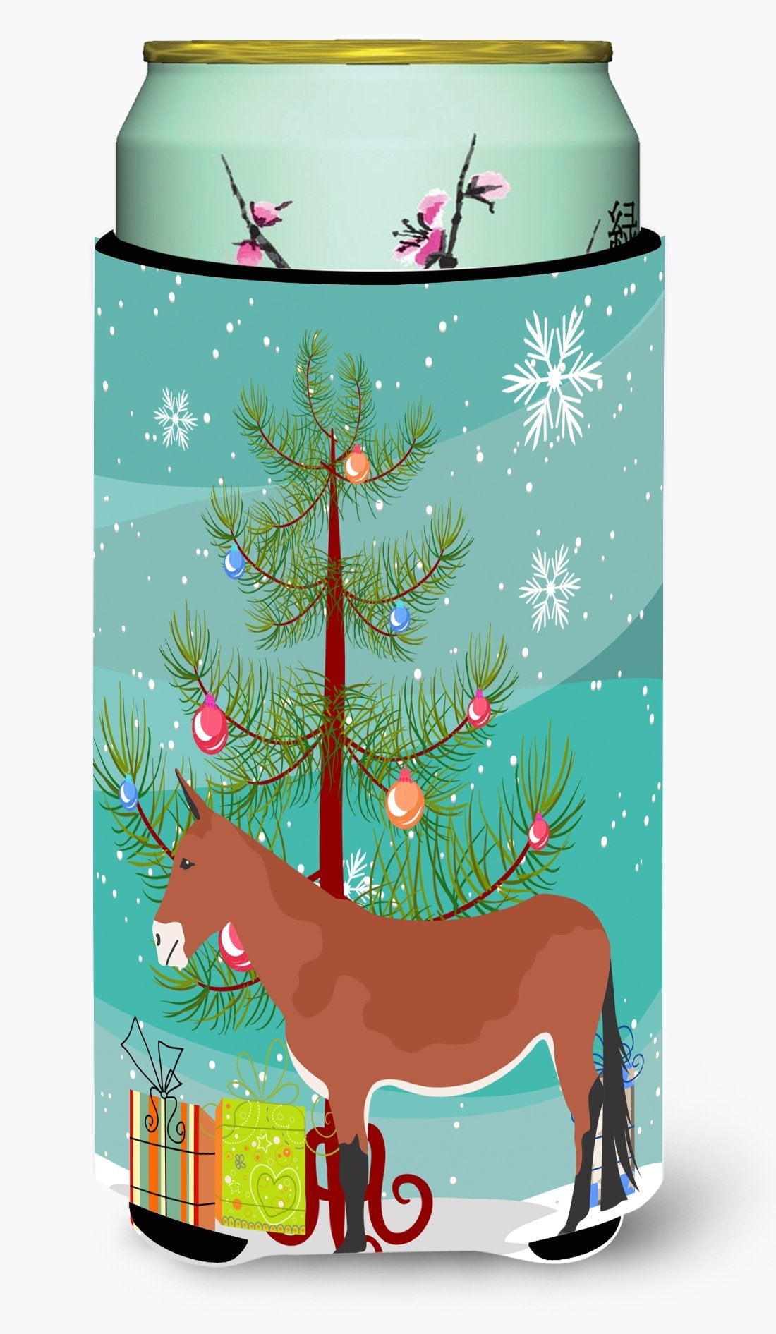 Mule Christmas Tall Boy Hugger Can Cooler Sleeve Machine Washable Drink Collapsible Insulator Beverage Insulated Holder