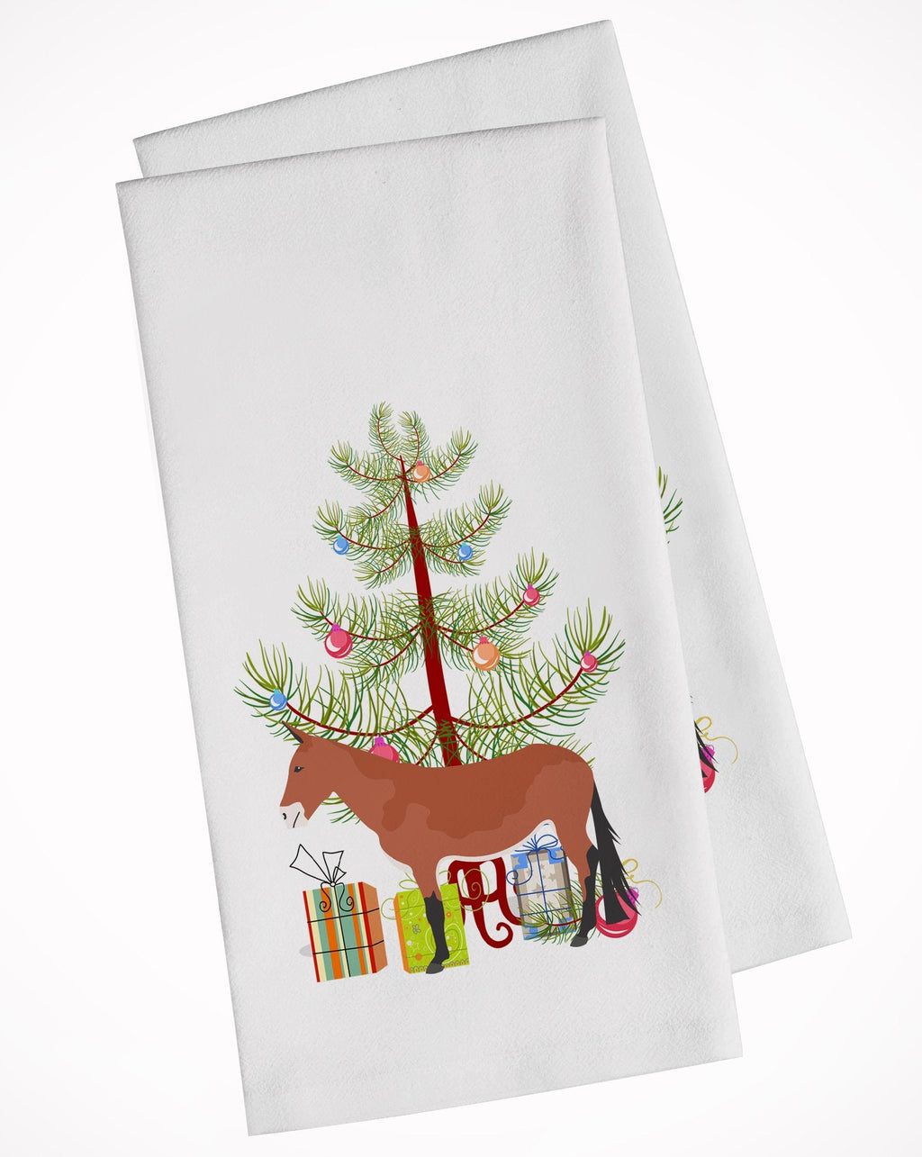 Mule Christmas Kitchen Towel Set of 2 White Dish Towels Decorative Bathroom Hand towel for Hand, Face, Hair, Yoga, Tea, Dishcloth, 19 X 28", White