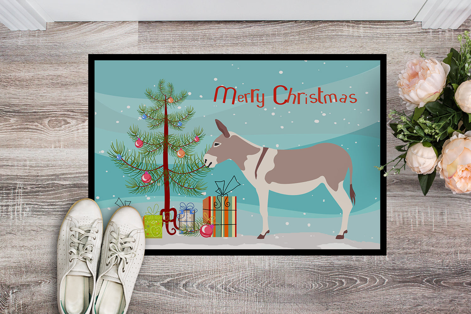 Australian Teamster Donkey Christmas Doormat Indoor Outdoor 24H X 36W Front Door Mat Rugs for Entryway, Non Slip Washable Low Pile,
