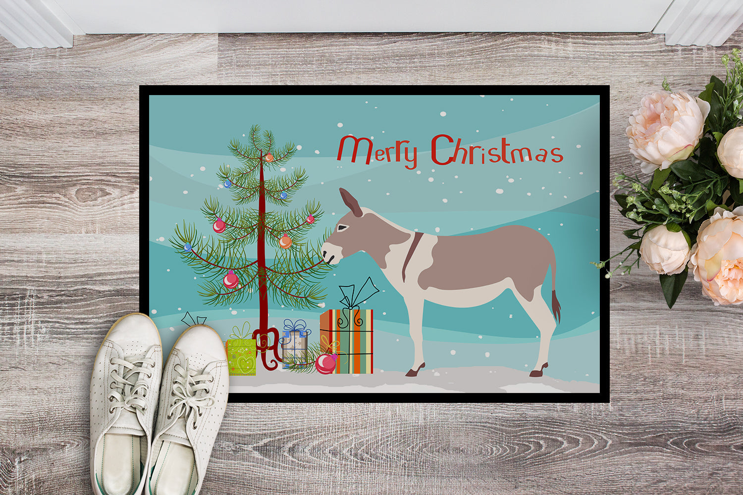Australian Teamster Donkey Christmas Doormat Indoor Outdoor 18H X 27W Front Door Mat Rugs for Entryway, Non Slip Washable
