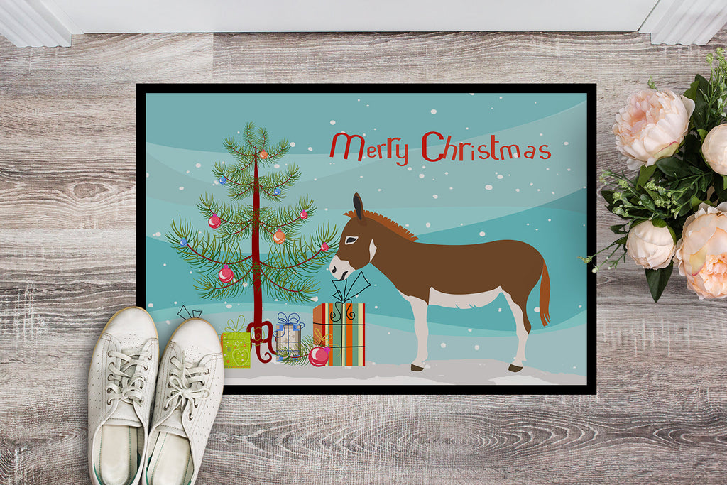 Miniature Mediterranian Donkey Christmas Doormat Indoor Outdoor 24H X 36W Front Door Mat Rugs for Entryway, Non Slip Washable Low Pile,