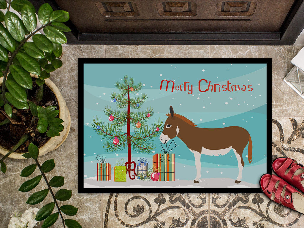 Miniature Mediterranian Donkey Christmas Doormat Indoor Outdoor 24H X 36W Front Door Mat Rugs for Entryway, Non Slip Washable Low Pile,