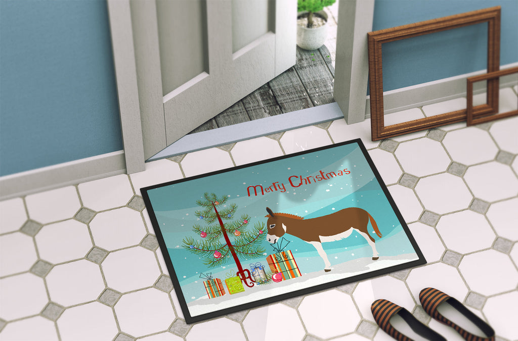Miniature Mediterranian Donkey Christmas Doormat Indoor Outdoor 24H X 36W Front Door Mat Rugs for Entryway, Non Slip Washable Low Pile,