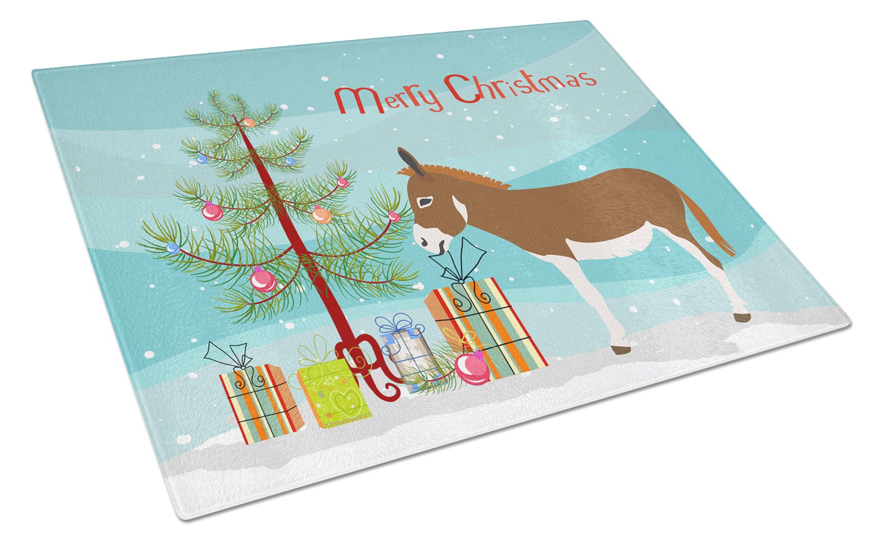 Miniature Mediterranian Donkey Christmas Cutting Board Tempered Glass Kitchen Cutting Surface, Heat Resistant Chopping, Non-Slip Feet, Food Prep & Serving