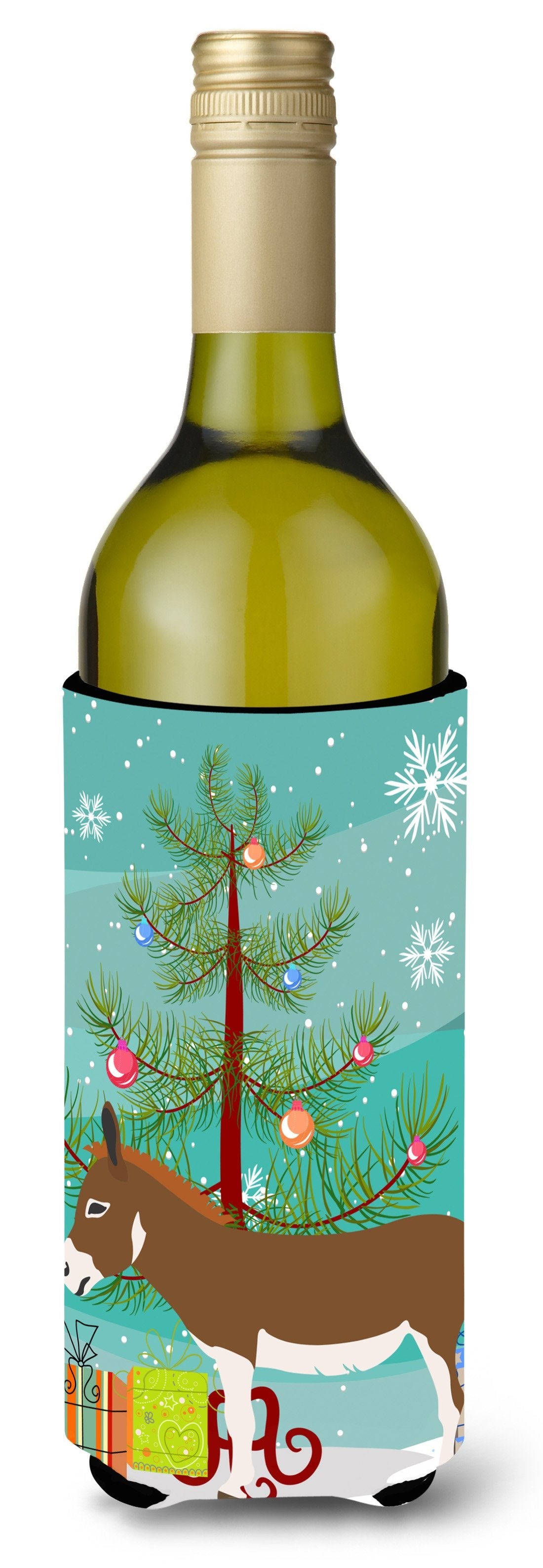 Miniature Mediterranian Donkey Christmas Wine Bottle Hugger Gift Sleeve for Standard 750 ml Bottles, Insulated Reusable Also Fits Mini Shot & Pint Bottles