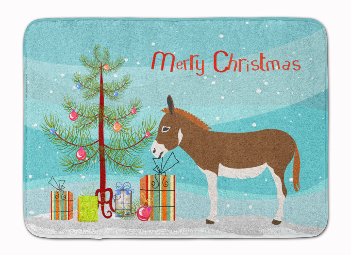 Miniature Mediterranian Donkey Christmas Memory Foam Kitchen Mat Machine Washable Anti-Fatigue Cushion Comfort Bath or Kitchen Rug