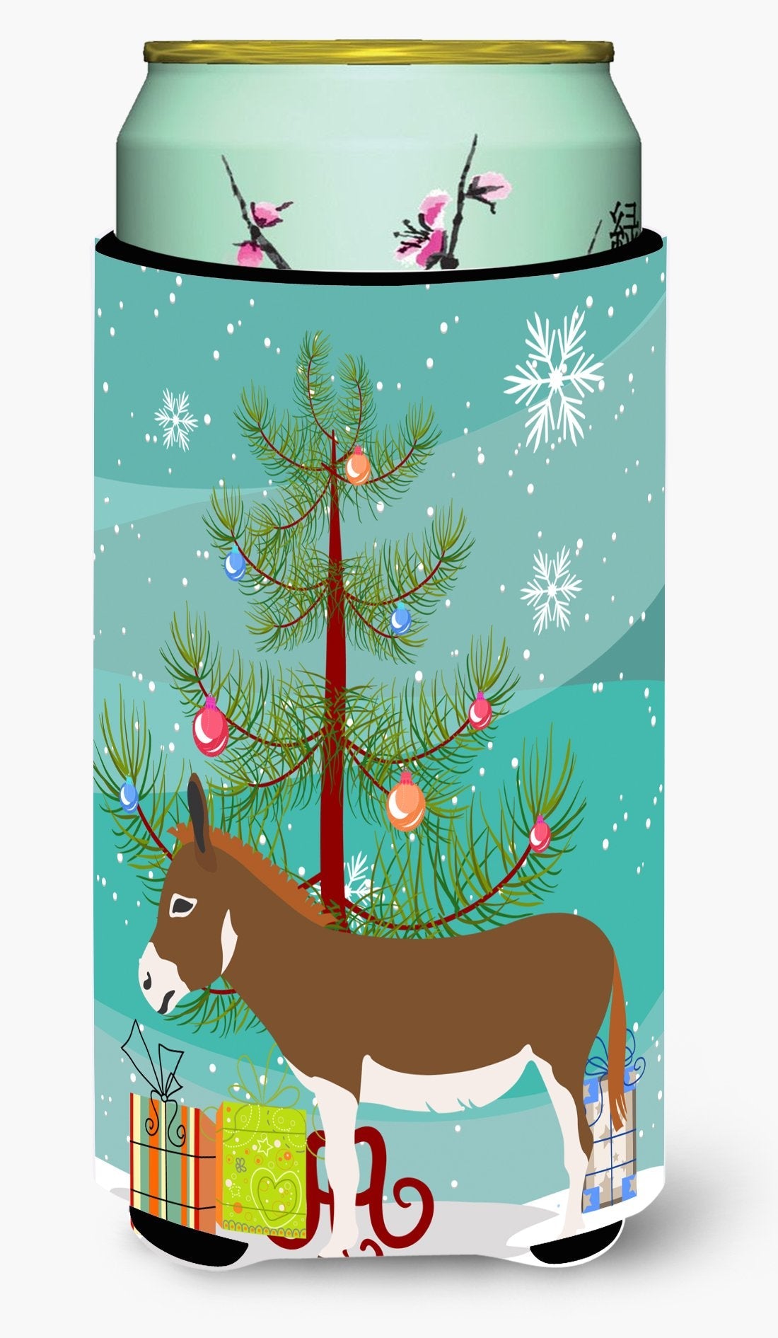 Miniature Mediterranian Donkey Christmas Tall Boy Hugger Can Cooler Sleeve Machine Washable Drink Collapsible Insulator Beverage Insulated Holder