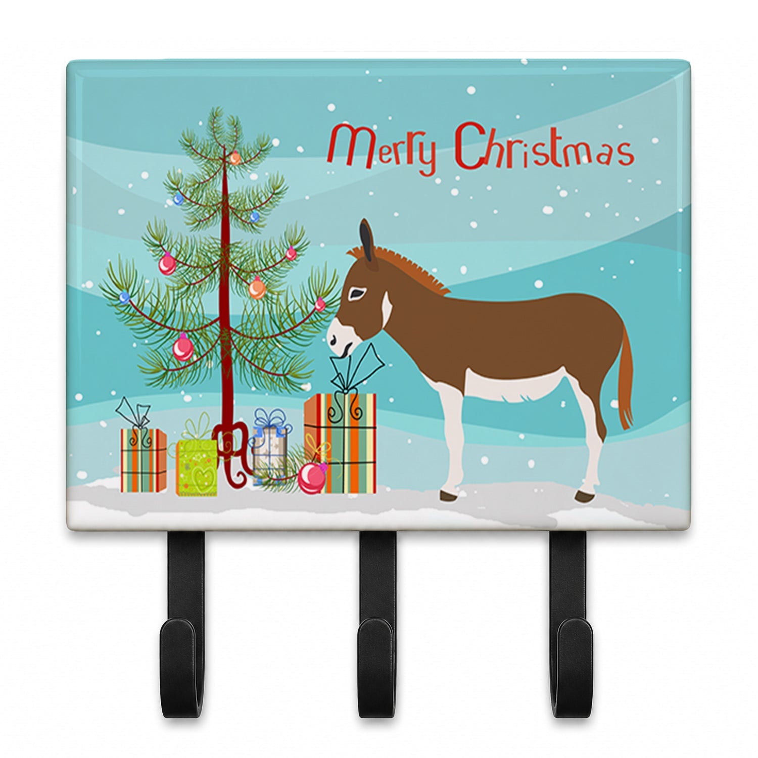Miniature Mediterranian Donkey Christmas Leash or Key Holder Wall Hooks, Coat Rack Wall Mount, for Hanging Keys, Towels, Aprons, Leashes
