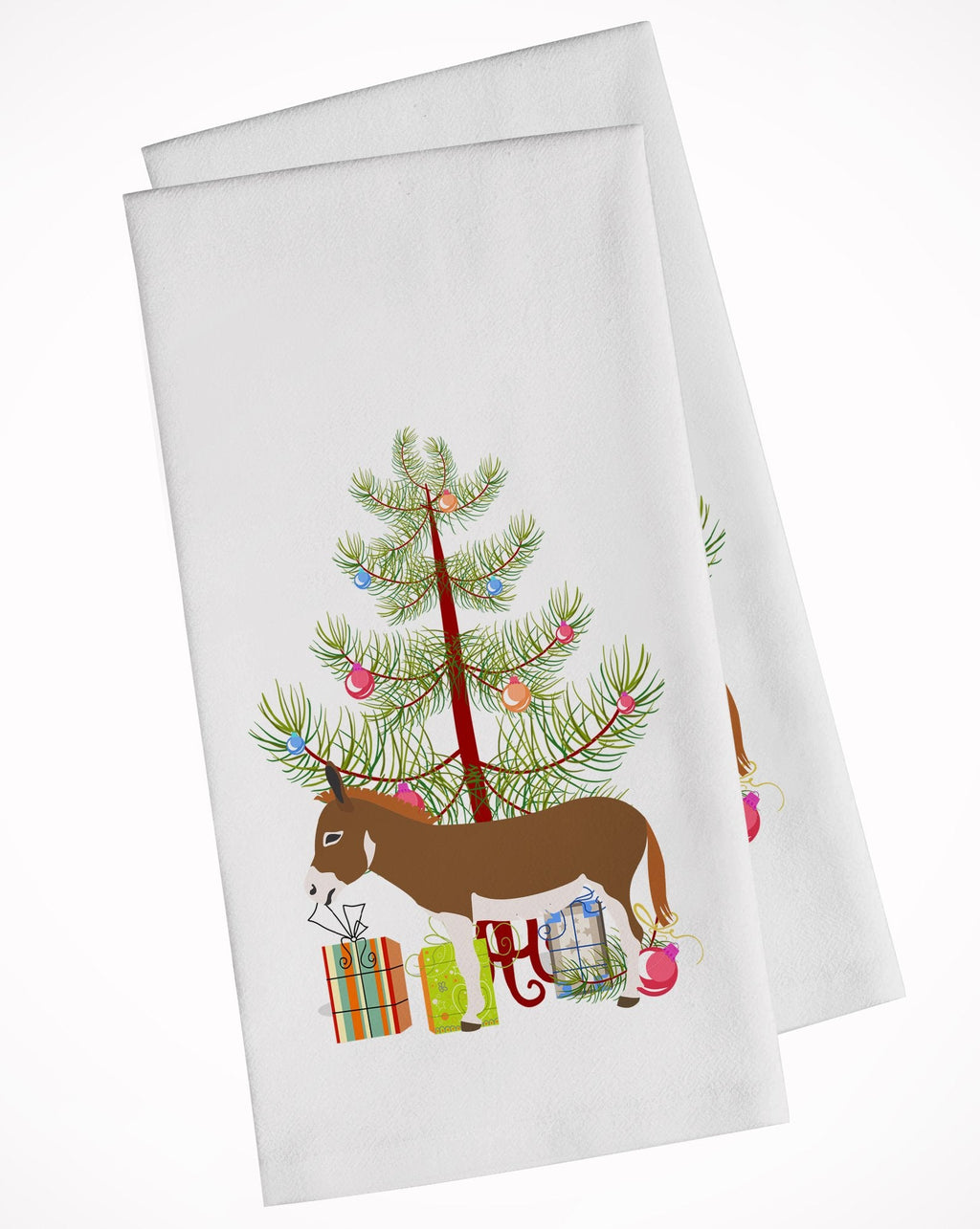 Miniature Mediterranian Donkey Christmas Kitchen Towel Set of 2 White Dish Towels Decorative Bathroom Hand towel for Hand, Face, Hair, Yoga, Tea, Dishcloth, 19 X 28", White