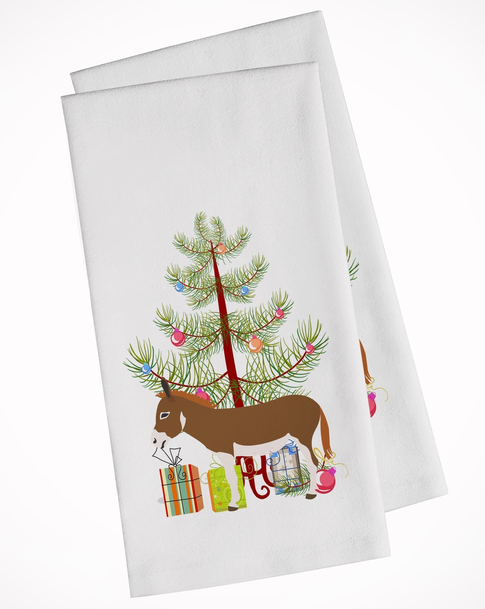 Miniature Mediterranian Donkey Christmas Kitchen Towel Set of 2 White Dish Towels Decorative Bathroom Hand towel for Hand, Face, Hair, Yoga, Tea, Dishcloth, 19 X 28", White