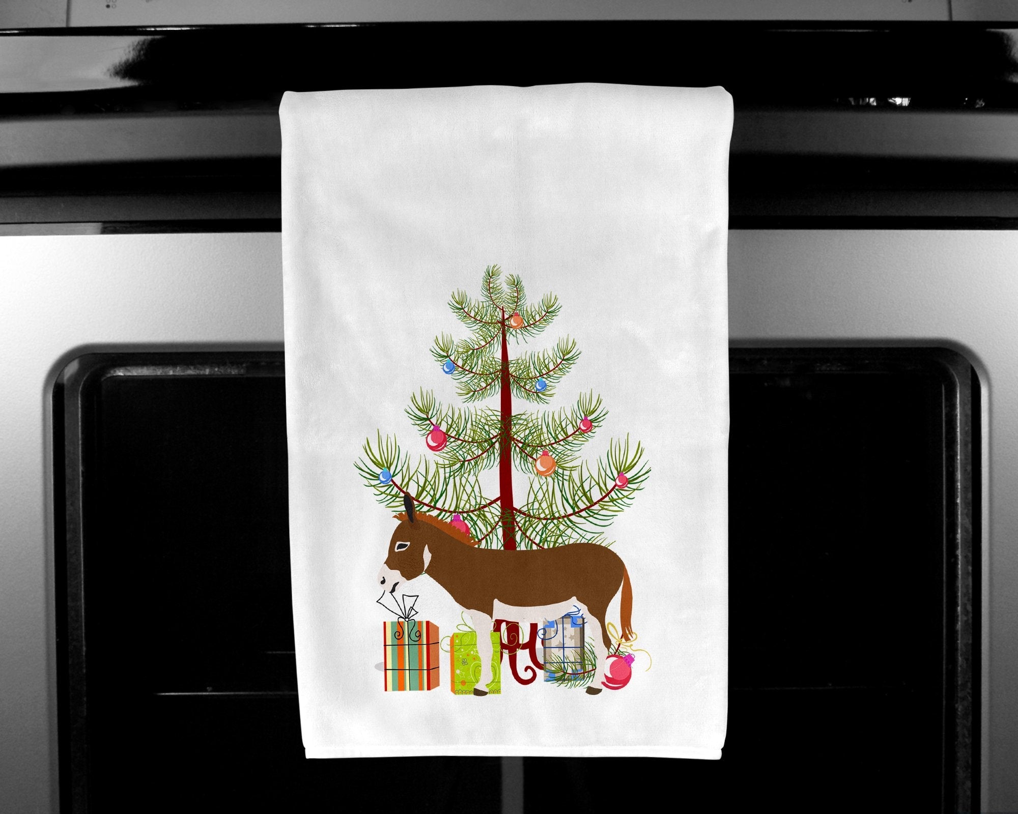 Miniature Mediterranian Donkey Christmas Kitchen Towel Set of 2 White Dish Towels Decorative Bathroom Hand towel for Hand, Face, Hair, Yoga, Tea, Dishcloth, 19 X 28", White