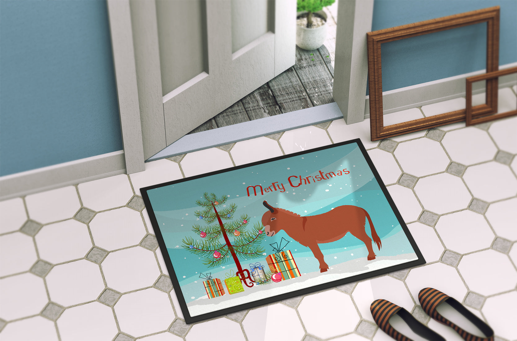 Irish Donkey Christmas Doormat Indoor Outdoor 24H X 36W Front Door Mat Rugs for Entryway, Non Slip Washable Low Pile,
