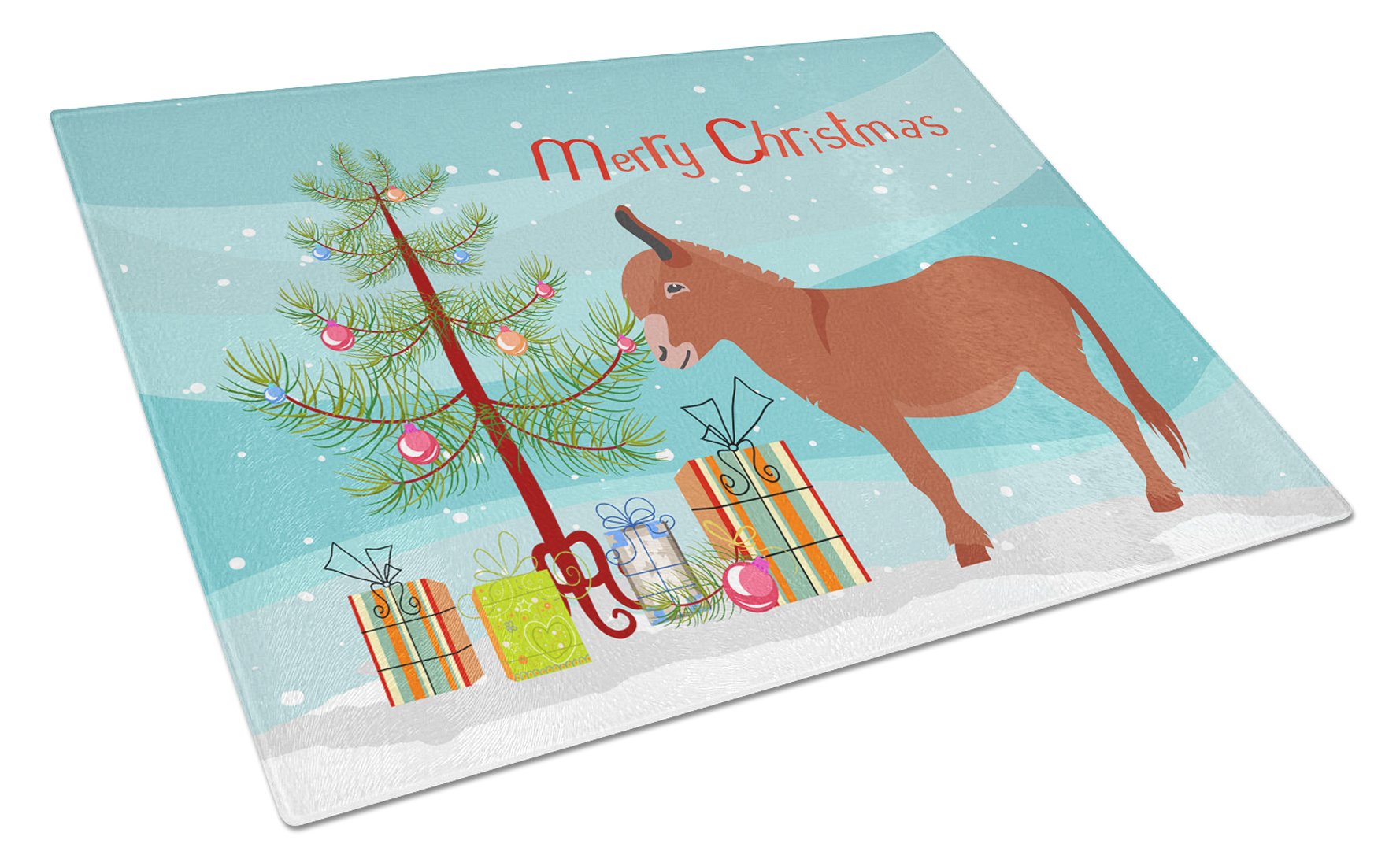 Irish Donkey Christmas Cutting Board Tempered Glass Kitchen Cutting Surface, Heat Resistant Chopping, Non-Slip Feet, Food Prep & Serving