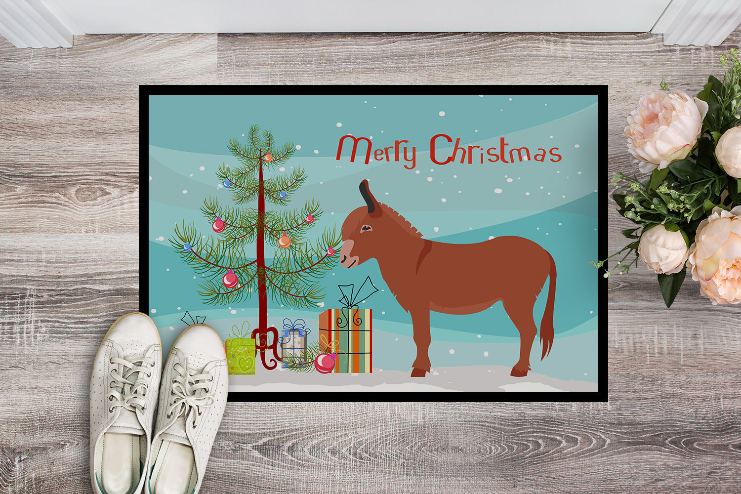 Irish Donkey Christmas Doormat Indoor Outdoor 18H X 27W Front Door Mat Rugs for Entryway, Non Slip Washable