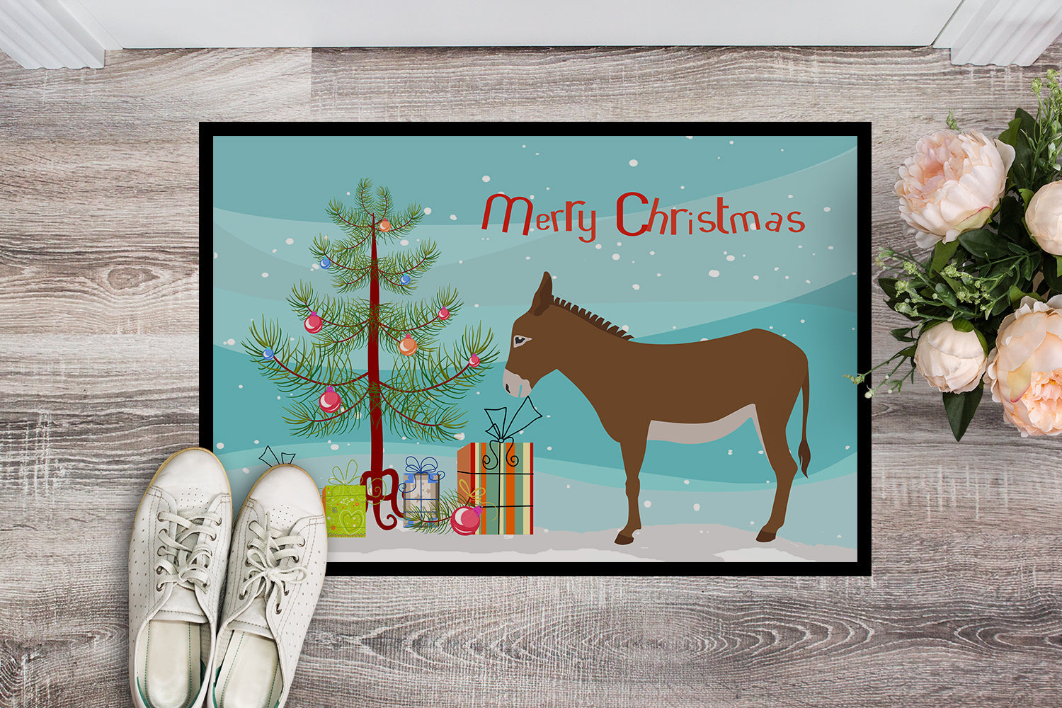 Cotentin Donkey Christmas Doormat Indoor Outdoor 24H X 36W Front Door Mat Rugs for Entryway, Non Slip Washable Low Pile,
