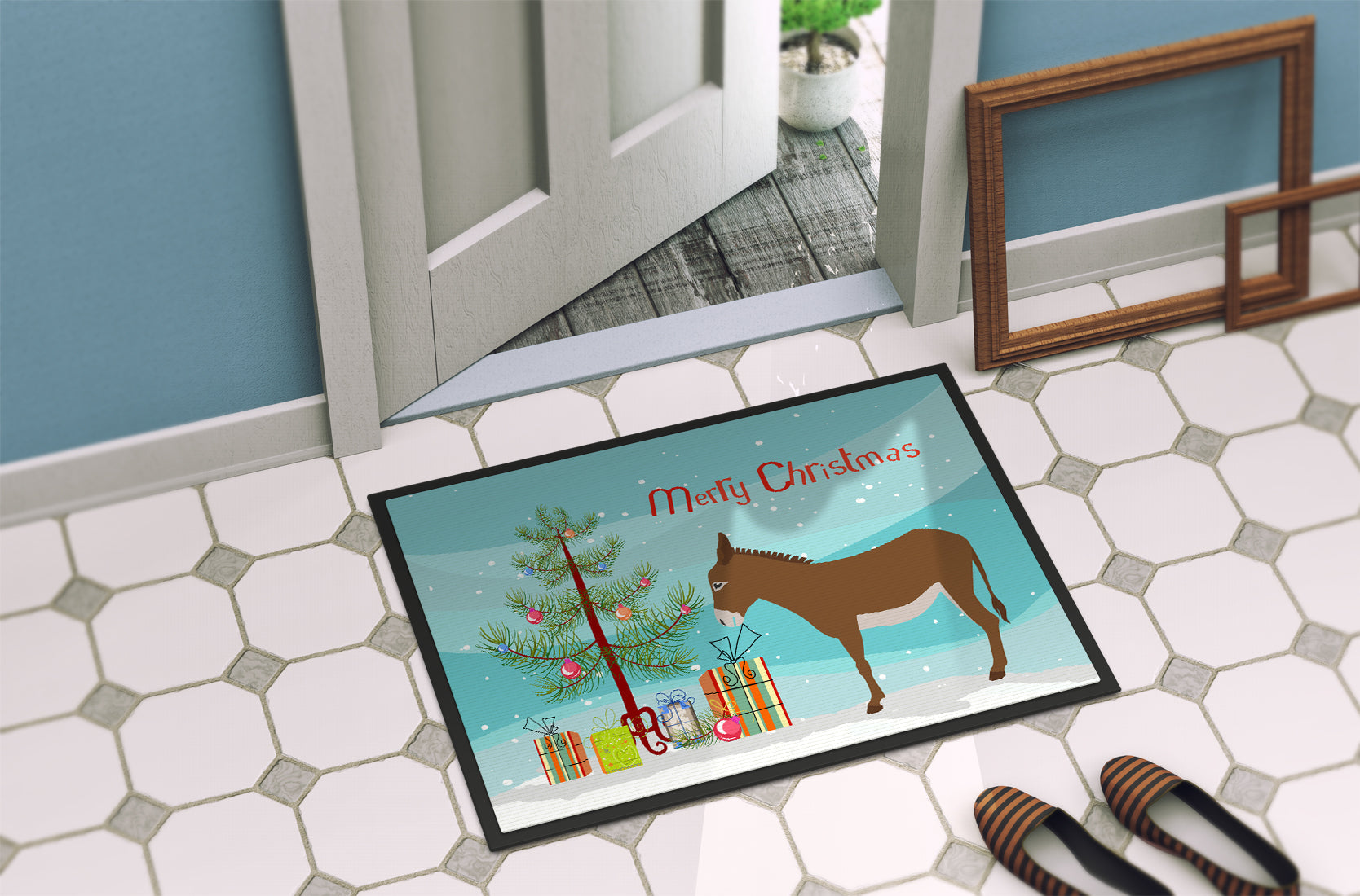 Cotentin Donkey Christmas Doormat Indoor Outdoor 24H X 36W Front Door Mat Rugs for Entryway, Non Slip Washable Low Pile,
