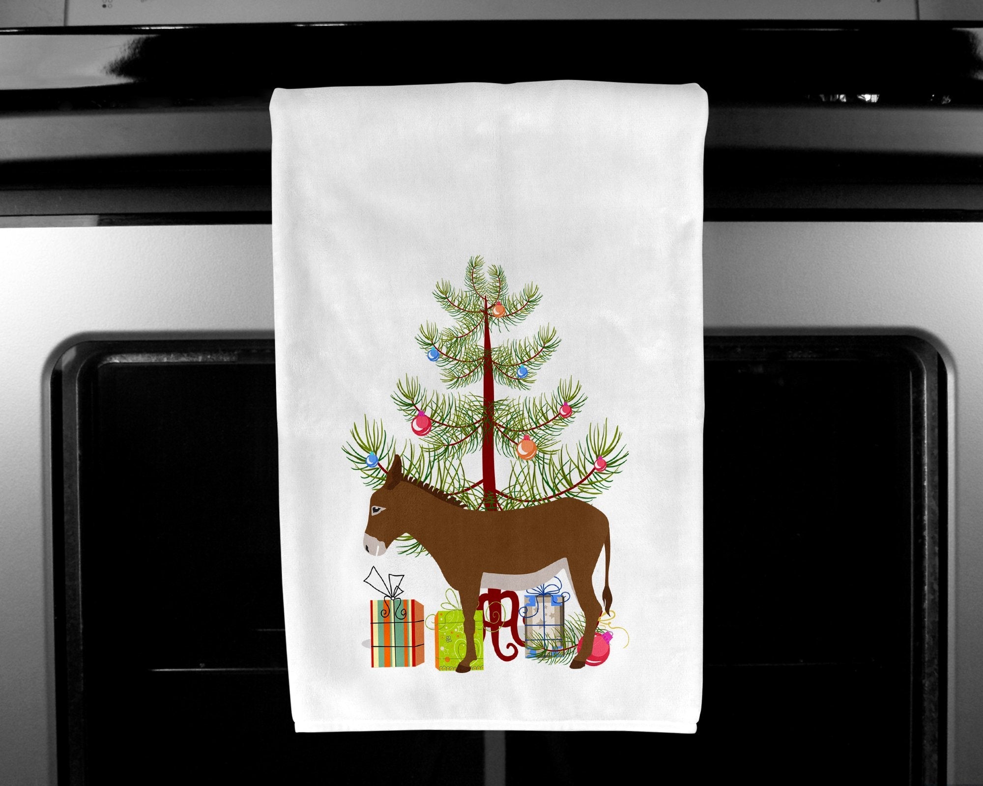 Cotentin Donkey Christmas Kitchen Towel Set of 2 White Dish Towels Decorative Bathroom Hand towel for Hand, Face, Hair, Yoga, Tea, Dishcloth, 19 X 28", White