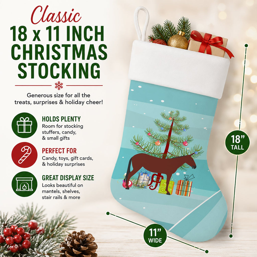 Hinny Horse Donkey Christmas Holiday Stocking Double-Sided Print, Polyester Suede,11x18, Made in USA