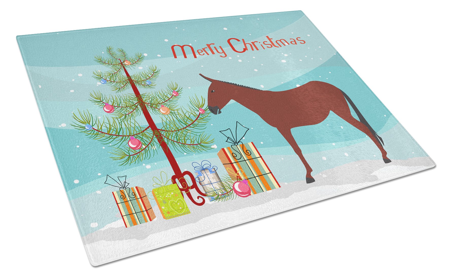Hinny Horse Donkey Christmas Cutting Board Tempered Glass Kitchen Cutting Surface, Heat Resistant Chopping, Non-Slip Feet, Food Prep & Serving