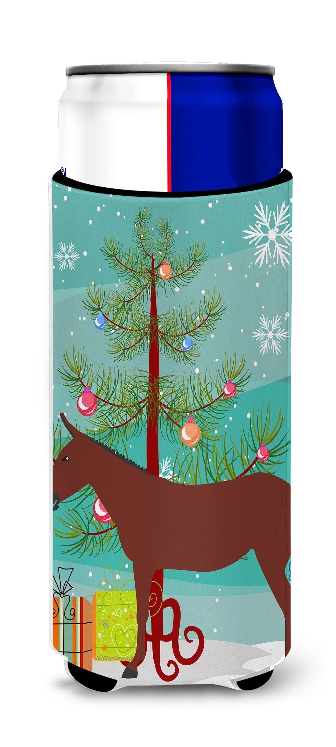 Hinny Horse Donkey Christmas Slim Can Hugger , Insulated Foam Hugger for 12 oz Slim Cans, Beer Bottles & Water Bottles, Printed in USA