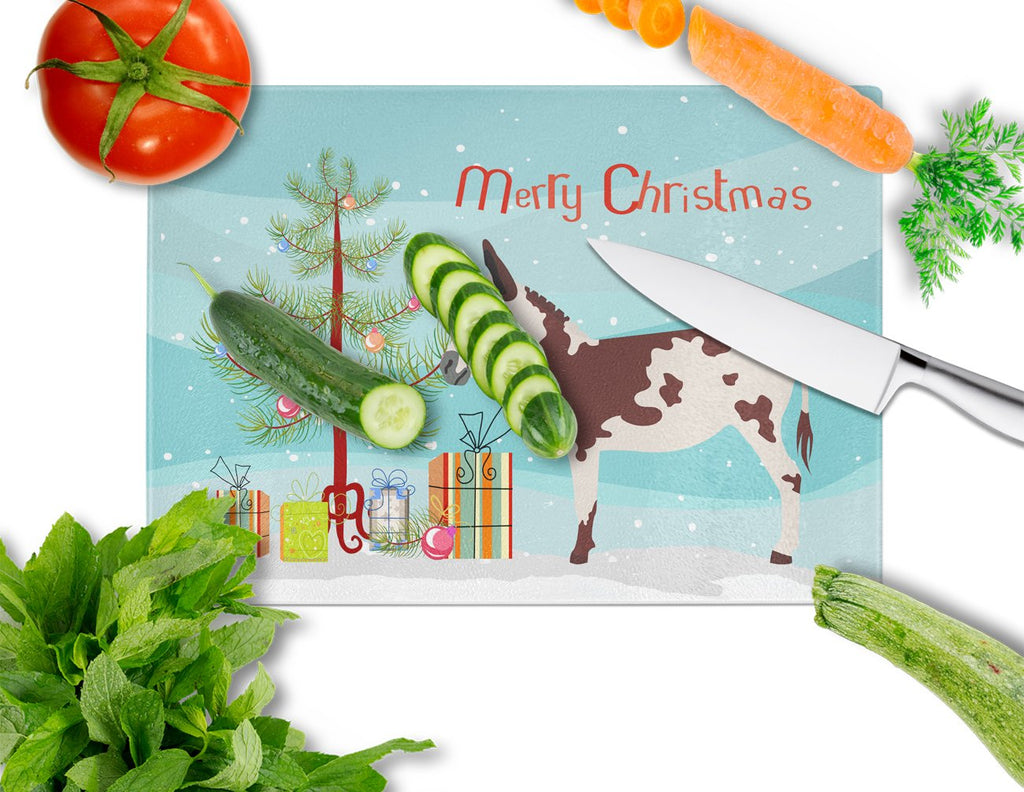 American Spotted Donkey Christmas Cutting Board Tempered Glass Kitchen Cutting Surface, Heat Resistant Chopping, Non-Slip Feet, Food Prep & Serving