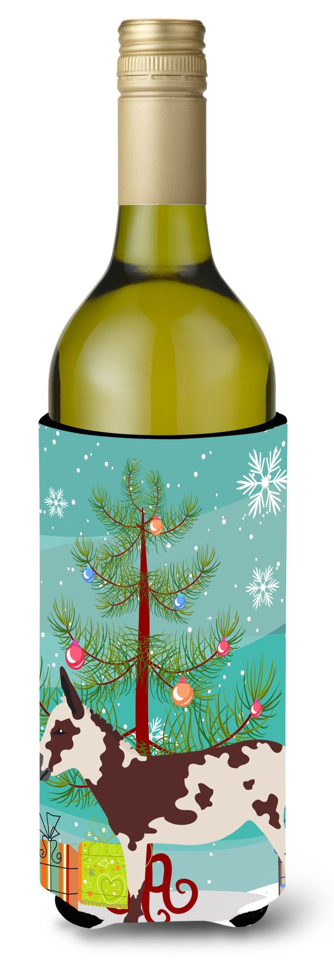 American Spotted Donkey Christmas Wine Bottle Hugger Gift Sleeve for Standard 750 ml Bottles, Insulated Reusable Also Fits Mini Shot & Pint Bottles