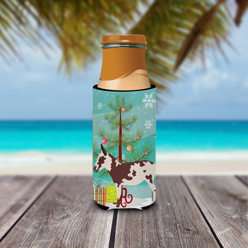 American Spotted Donkey Christmas Slim Can Hugger , Insulated Foam Hugger for 12 oz Slim Cans, Beer Bottles & Water Bottles, Printed in USA
