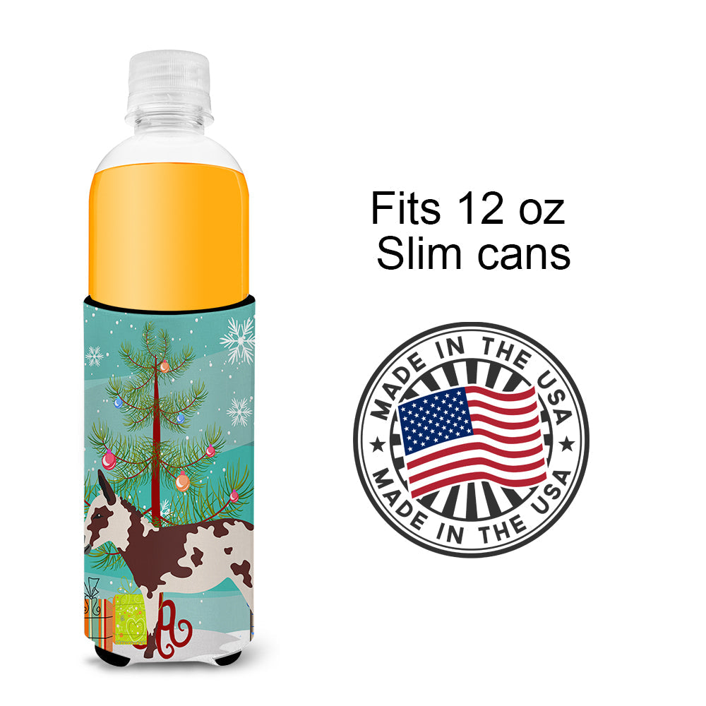 American Spotted Donkey Christmas Slim Can Hugger , Insulated Foam Hugger for 12 oz Slim Cans, Beer Bottles & Water Bottles, Printed in USA