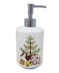 American Spotted Donkey Christmas Ceramic Soap Dispenser , Empty Refillable Hand Soap Pump Bottle for Bathroom Kitchen