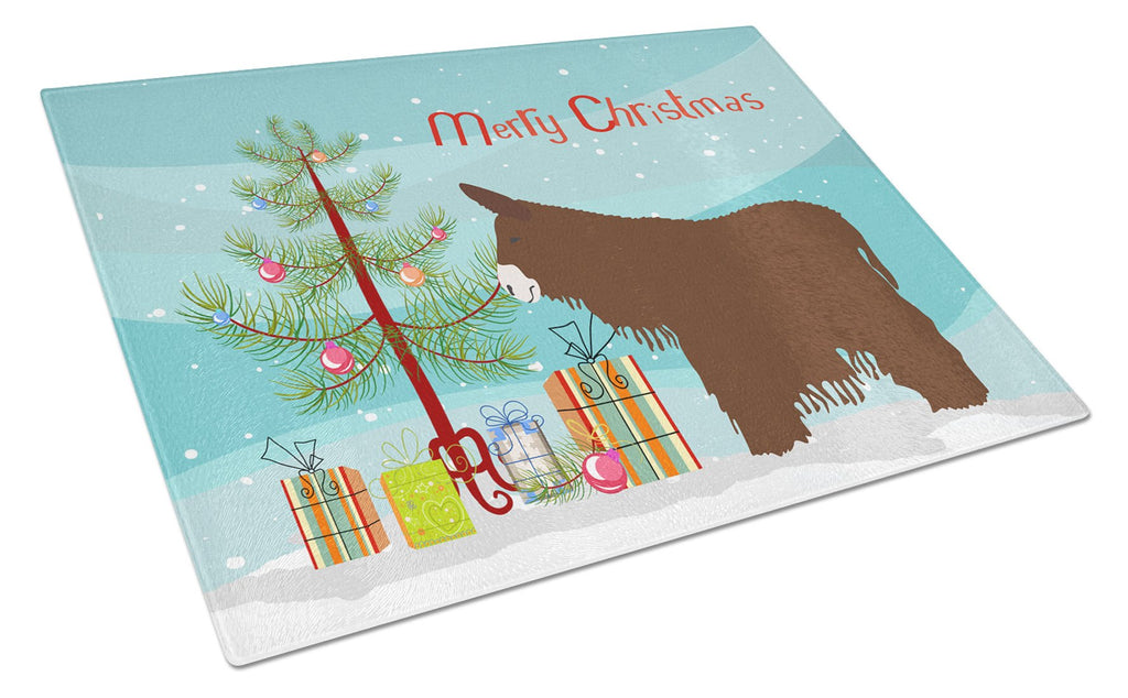 Poitou Poiteuin Donkey Christmas Cutting Board Tempered Glass Kitchen Cutting Surface, Heat Resistant Chopping, Non-Slip Feet, Food Prep & Serving