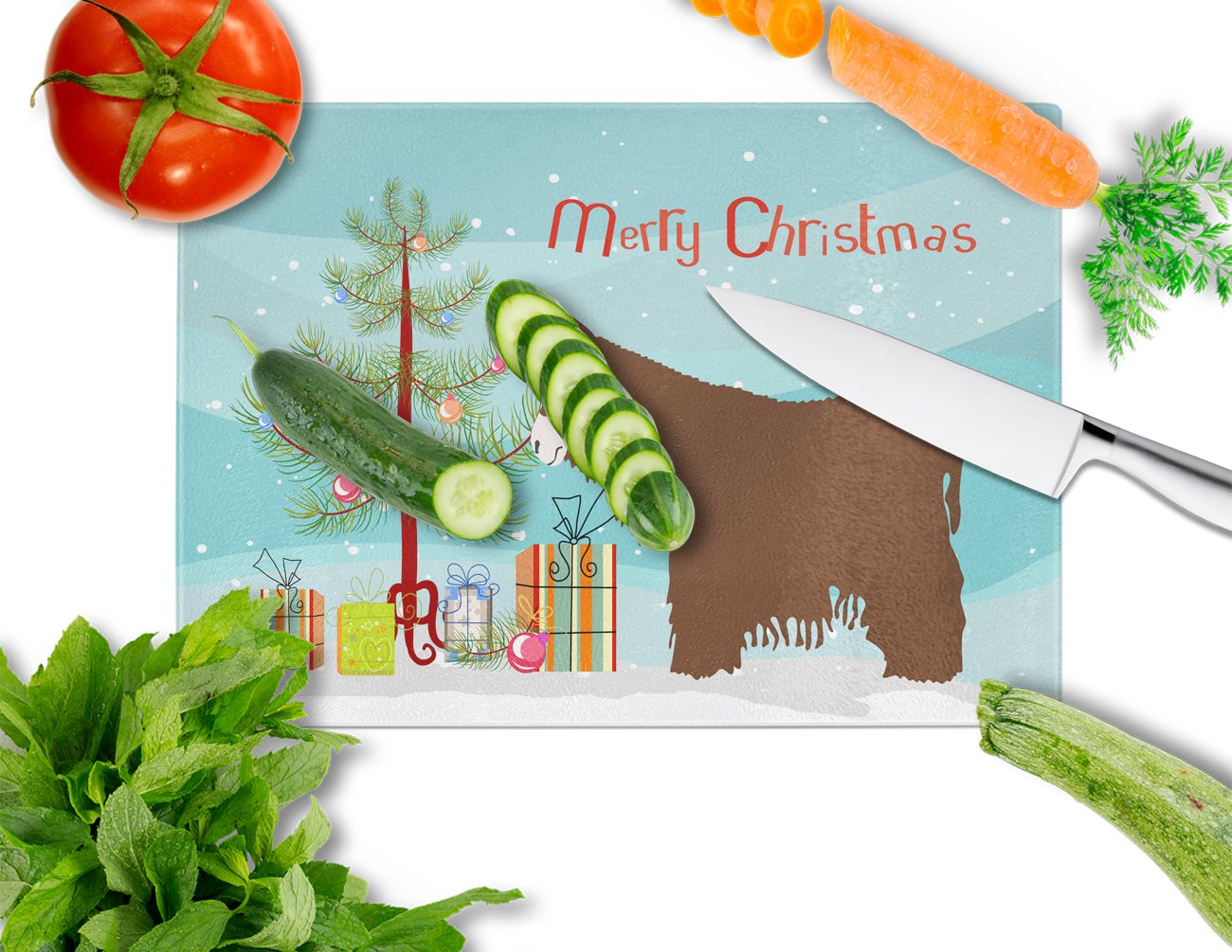 Poitou Poiteuin Donkey Christmas Cutting Board Tempered Glass Kitchen Cutting Surface, Heat Resistant Chopping, Non-Slip Feet, Food Prep & Serving