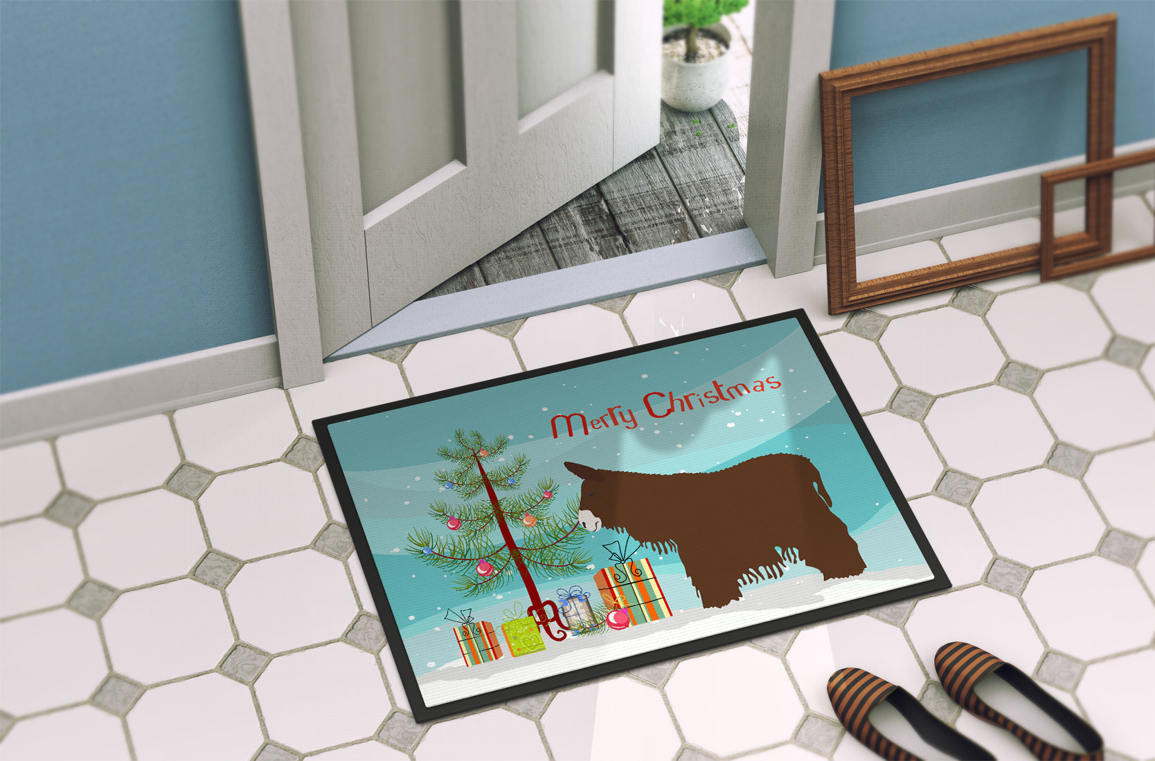 Poitou Poiteuin Donkey Christmas Doormat Indoor Outdoor 18H X 27W Front Door Mat Rugs for Entryway, Non Slip Washable