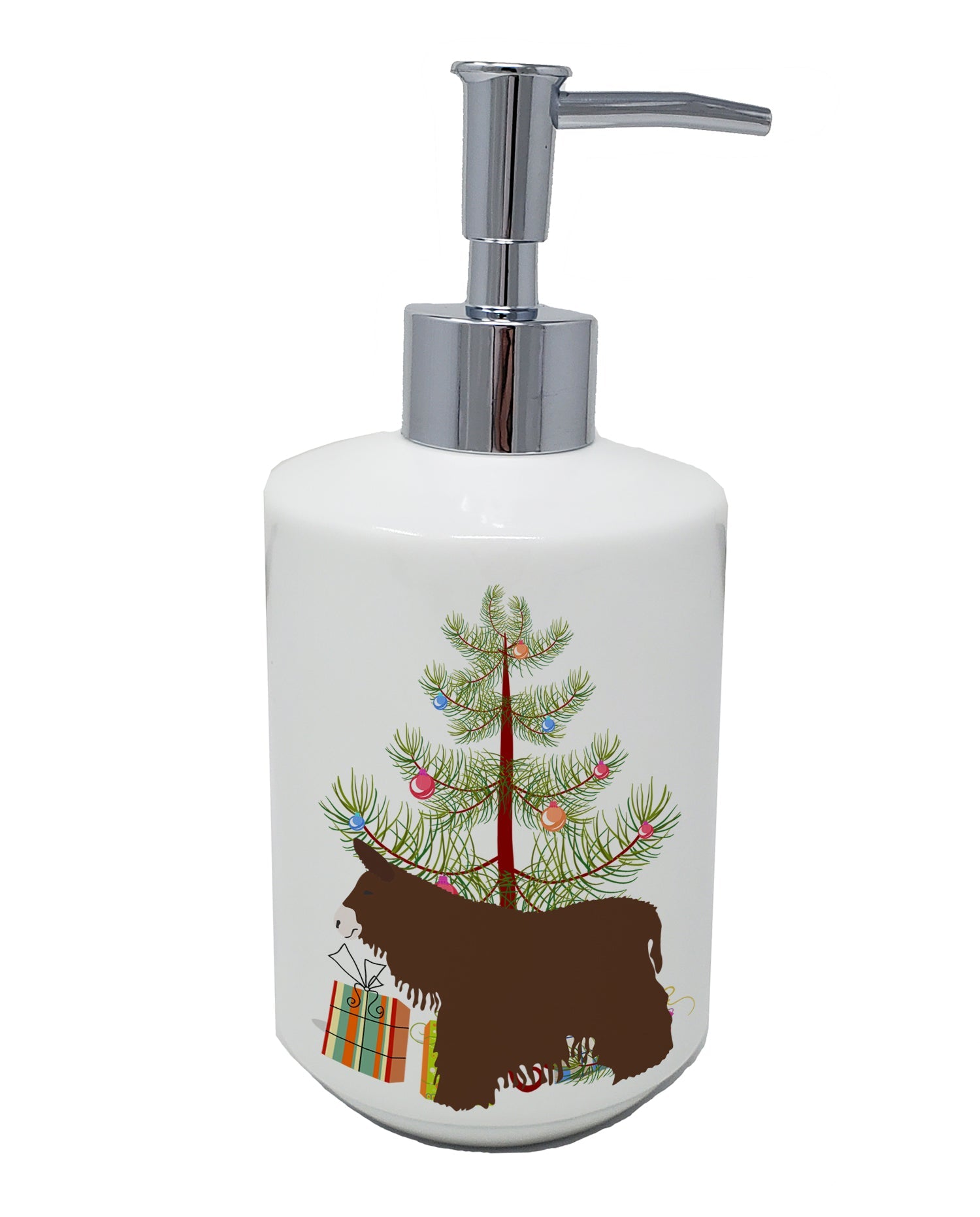 Poitou Poiteuin Donkey Christmas Ceramic Soap Dispenser , Empty Refillable Hand Soap Pump Bottle for Bathroom Kitchen