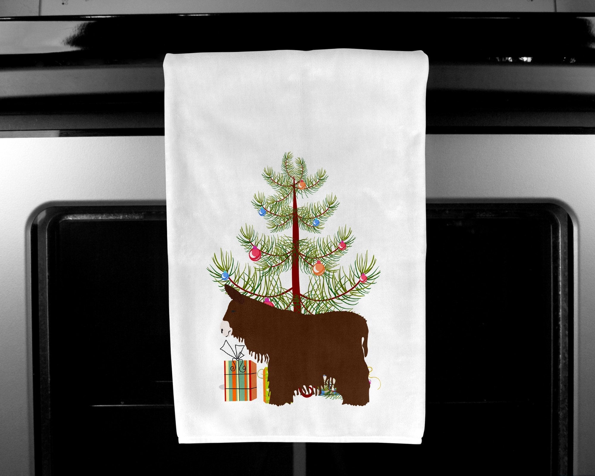 Poitou Poiteuin Donkey Christmas Kitchen Towel Set of 2 White Dish Towels Decorative Bathroom Hand towel for Hand, Face, Hair, Yoga, Tea, Dishcloth, 19 X 28", White