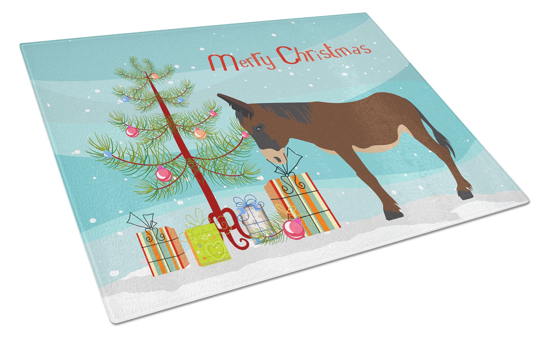 Zamorano-Leones Donkey Christmas Cutting Board Tempered Glass Kitchen Cutting Surface, Heat Resistant Chopping, Non-Slip Feet, Food Prep & Serving