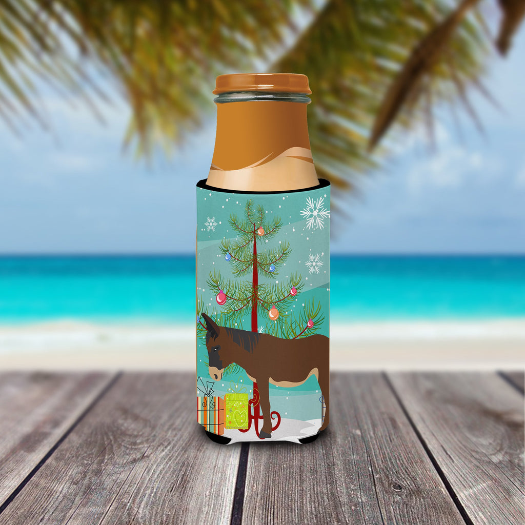Zamorano-Leones Donkey Christmas Slim Can Hugger , Insulated Foam Hugger for 12 oz Slim Cans, Beer Bottles & Water Bottles, Printed in USA