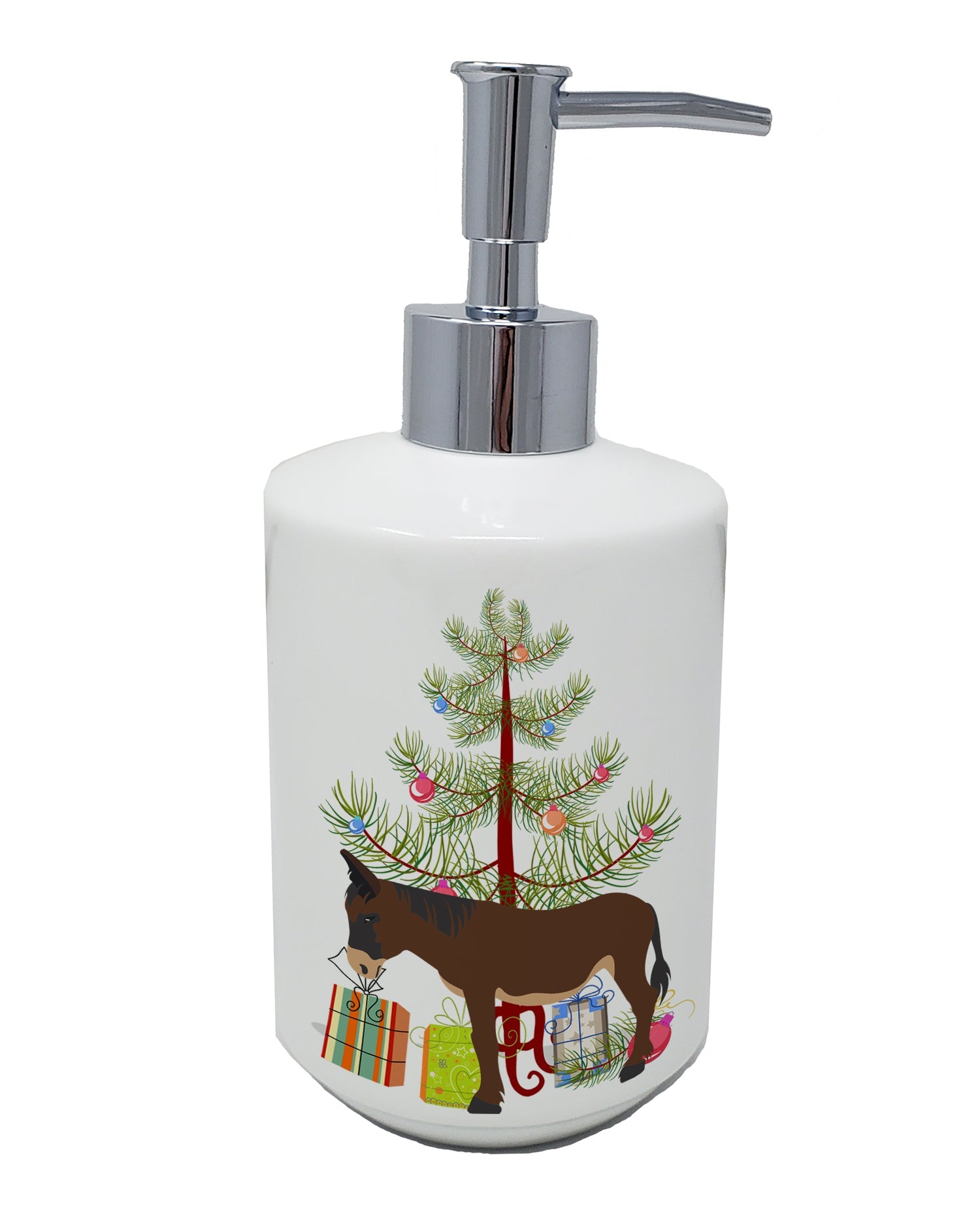 Zamorano-Leones Donkey Christmas Ceramic Soap Dispenser , Empty Refillable Hand Soap Pump Bottle for Bathroom Kitchen