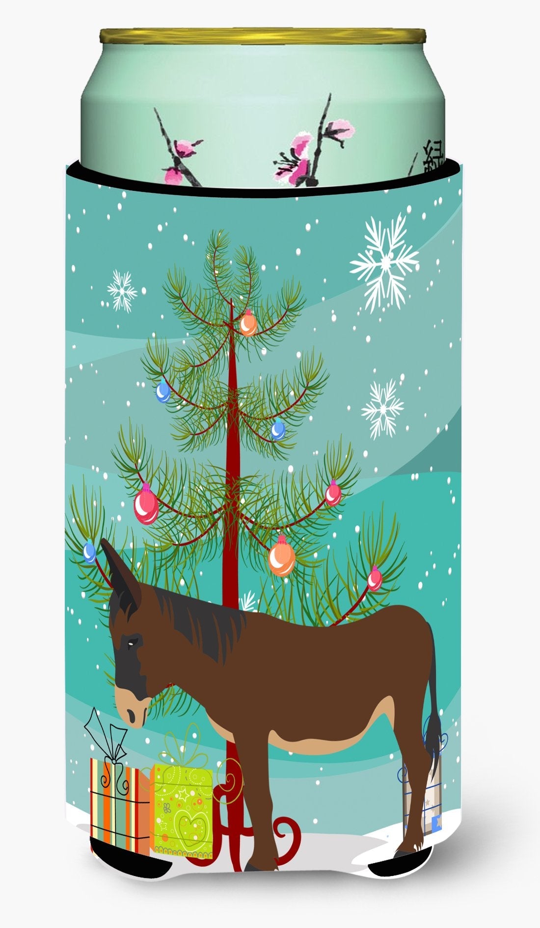 Zamorano-Leones Donkey Christmas Tall Boy Hugger Can Cooler Sleeve Machine Washable Drink Collapsible Insulator Beverage Insulated Holder