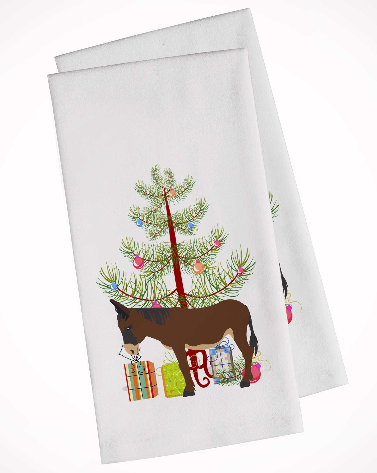 Zamorano-Leones Donkey Christmas Kitchen Towel Set of 2 White Dish Towels Decorative Bathroom Hand towel for Hand, Face, Hair, Yoga, Tea, Dishcloth, 19 X 28", White