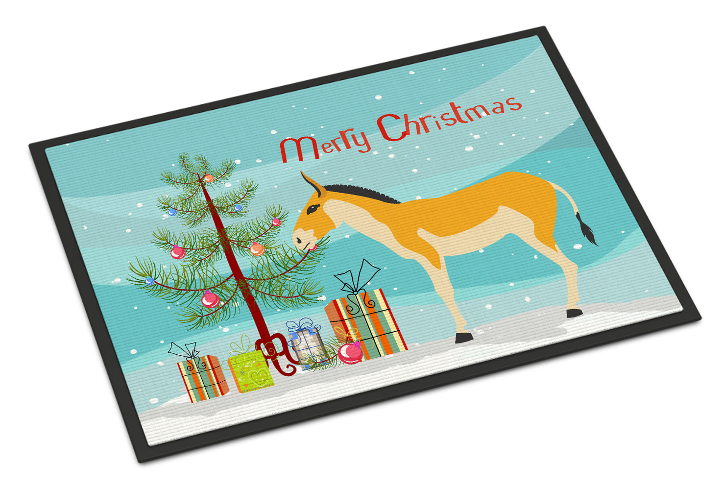 Turkmenian Kulan Donkey Christmas Doormat Indoor Outdoor 18H X 27W Front Door Mat Rugs for Entryway, Non Slip Washable